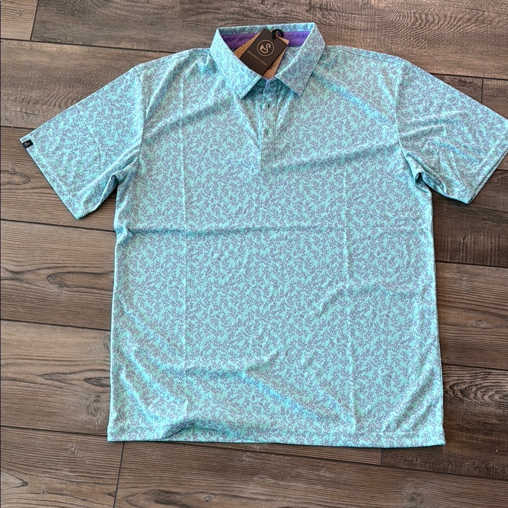 Swannies Gold Blue Polo Shirt Performance Fabric